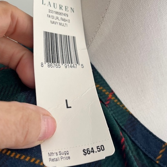 Ralph Lauren Green Tartan Ruffle Shirt Size Large NWT - Picture 7 of 9